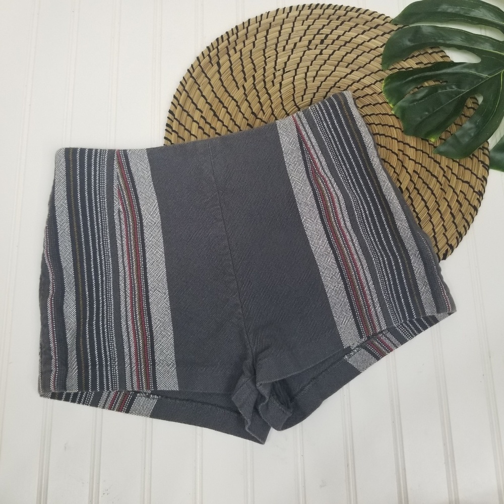 Free People Gray Striped Knit Shorts with Red & White Accents